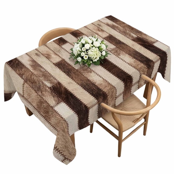 Bricks Patchwork Rectangle Tablecloth Western Ethnic Abstract Brown Beige Tan Fur Style Waterproof Wrinkle Free Soft Table Cloth Spill-Proof Washable Table Cover for Dining Party Picnic 60 x 120 Inch