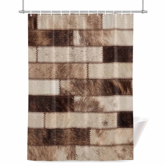 Bricks Patchwork Shower Curtain, Western Ethnic Abstract Brown Beige Tan Fur Style Waterproof Shower Curtain Set with 12 Hooks Lightweight Bath Curtains Fabric Bathroom Decor 48x72 Inches
