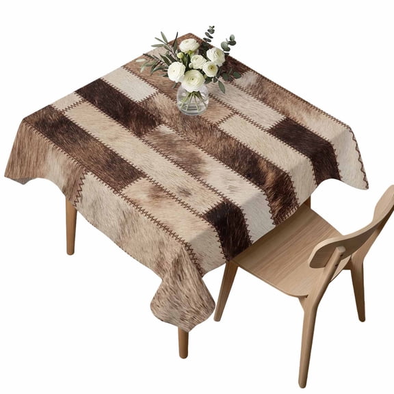 Bricks Patchwork Square Tablecloth Western Ethnic Abstract Brown Beige Tan Fur Style Waterproof Wrinkle Free Soft Table Cloth Spill-Proof Washable Table Cover for Dining Party Picnic 54 x 54 Inch