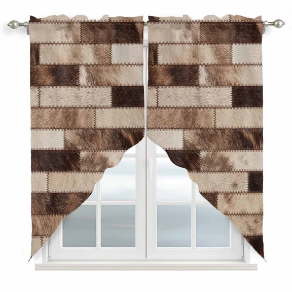 Bricks Patchwork Swag Curtain Valance for Window 2 Panels Western Ethnic Abstract Brown Beige Tan Fur Style Rod Pocket Small Window Swag Valances for Kitchen Bedroom Bathroom 36" W x 36" L