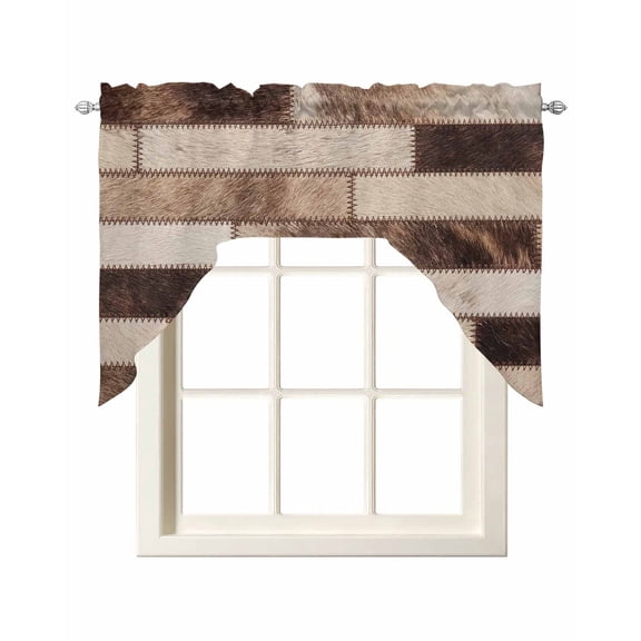 Bricks Patchwork Swag Valance for Window, Western Ethnic Abstract Brown Beige Tan Fur Style Light Filtering Swag Curtain Rod Pocket Kitchen Curtain Valance for Bedroom