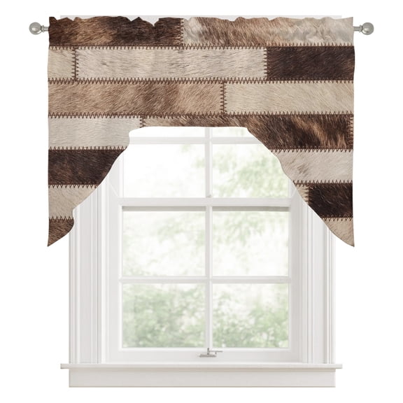 Bricks Patchwork Swag Valance for Windows, Western Ethnic Abstract Brown Beige Tan Fur Style Swag Curtains Valances for Small Window Treatment Rod Pocket for Kitchen Bathroom 1 Panel 56x36in