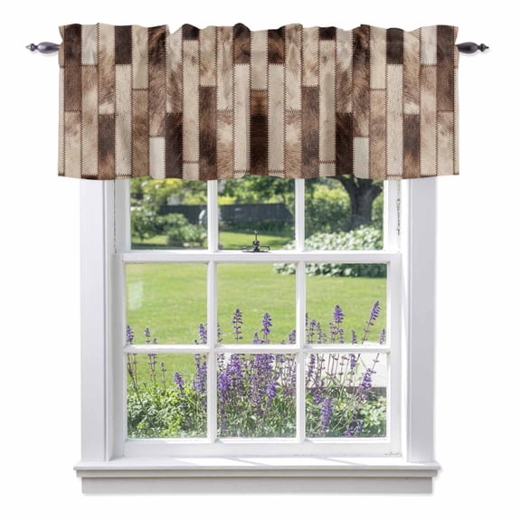 Bricks Patchwork Valance Curtain Western Ethnic Abstract Brown Beige Tan Fur Style Window Valances Rod Pocket Short Curtains Window Treatments for Kitchen Bedroom Bathroom Laundry 60" x 18"