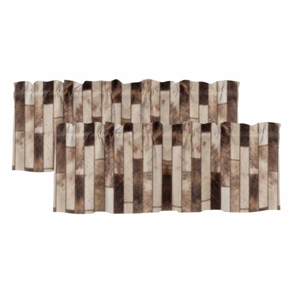 Bricks Patchwork Valances for Window 2 Pack, Western Ethnic Abstract Brown Beige Tan Fur Style Rod Pocket Curtains Valances Light Filtering Short Curtains for Kitchen Bedroom Bathroom 60 x 18 Inch