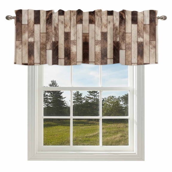 Bricks Patchwork Valances for Windows, 54x18in, Western Ethnic Abstract Brown Beige Tan Fur Style Rod Pocket Kitchen Valance Curtain Light Filtering Window Treatments for Living Room Bedroom