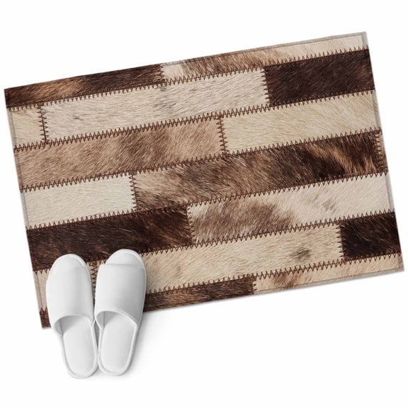 Bricks Patchwork Washable Small Entryway Area Rugs 2'x3', Western Ethnic Abstract Brown Beige Tan Fur Style Low Pile Throw Rug Non-Slip Sturdy Edge Binding Carpet for Front Door Floor Room Entry