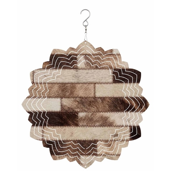 Bricks Patchwork Wind Spinner for Garden Yard 8In, Western Ethnic Abstract Brown Beige Tan Fur Style 3D Stainless Steel Kinetic Hanging Wind Spinners Rustproof Outdoor Decor for Lawn Patio Home