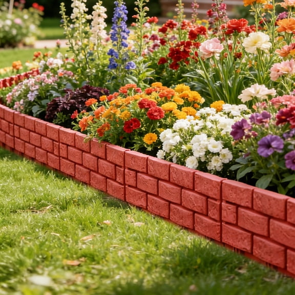 Bricks Stone Design Garden Lawn Edge Fence, Plastic Garden Fence Modular Landscaping Border, Yard Landscaping Fence Liner Barrier Kit of Decorative Lawn Landscape