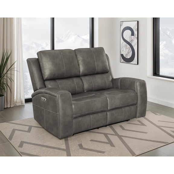 Coaster Brickston Faux Leather Triple Power Reclining Loveseat in Charcoal