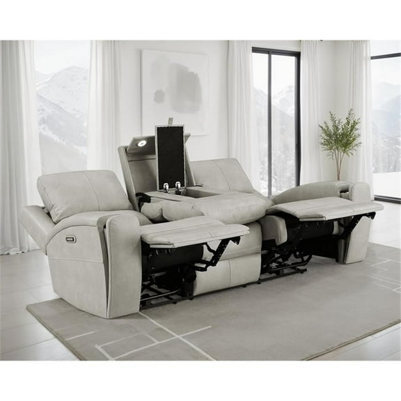 Coaster Brickston Faux Leather Triple Power Reclining Sofa in Gray