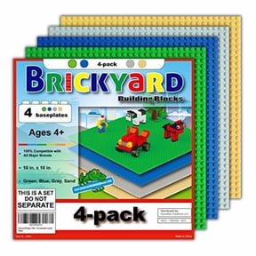 Brickyard Blocks 4 Baseplates, Design 10 x 10 Inches Large Thick Base Plates Bricks, Table or Displaying Toys (Green, Blue, Gray, Sand - 4-Pack, Assorted)