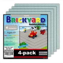 Brickyard Building Blocks 4 Gray Baseplates, 10 x 10 Inches Large Thick Base Plates
