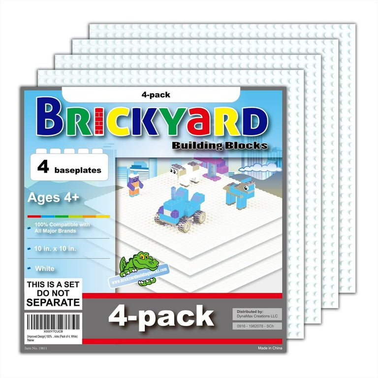 Brickyard Building Blocks 4 White Baseplates 10 x 10 Inches Large