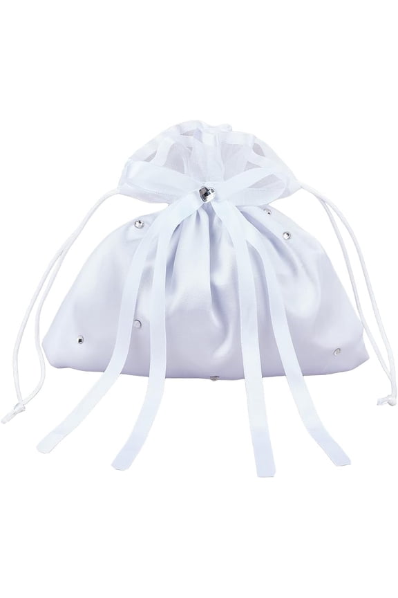 Bridal Bag Wedding Bags White Floral Bridesmaid Satin Decorated Bag Money Purse Handbag Satin Bags Satin Dolly Bag Drawstring Storage Bags Wedding Decoration White