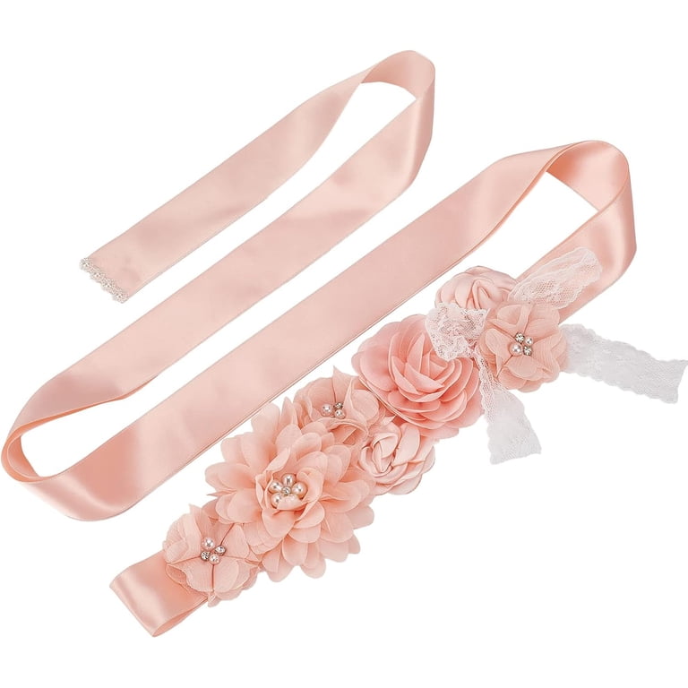 lace belt for bridesmaid dress BEAMARKER Bridal Pregnant Woman Pearl Flowers Sash Satin Evening Belt Pink Sash Crystals Rhinestone Wedding Accessories Bridal Color:Dusty Lavender