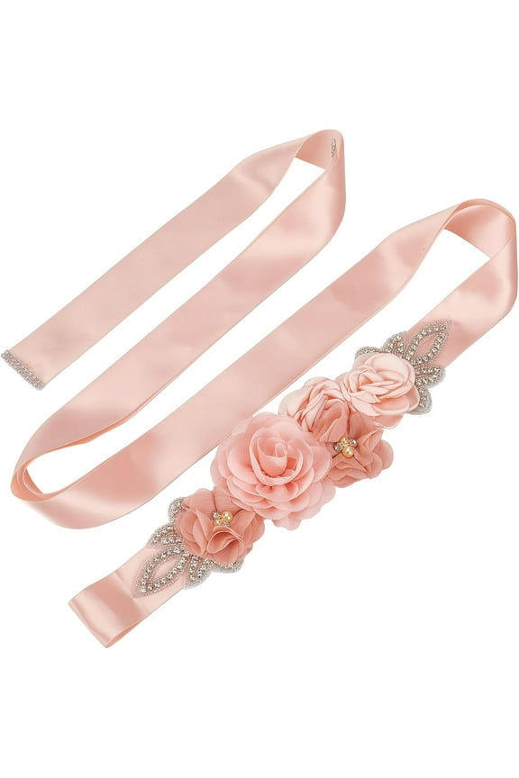 Bridal Belt Pregnant Woman Pearl Flowers Sash Satin Ribbon Evening Dress Belt Pink Sash Crystals Rhinestone Wedding Accessories Bridal Bridesmaid Belt Wedding Dress Accessories Making DIY