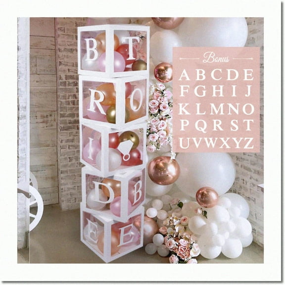 Bridal Bliss Balloon Box Set - White Parent Block with Bride to Be & Groom A-Z Letters, 40 Balloons - Perfect for Engagement, Bachelorette Parties, Weddings, Centerpieces, Photo Booth Props!