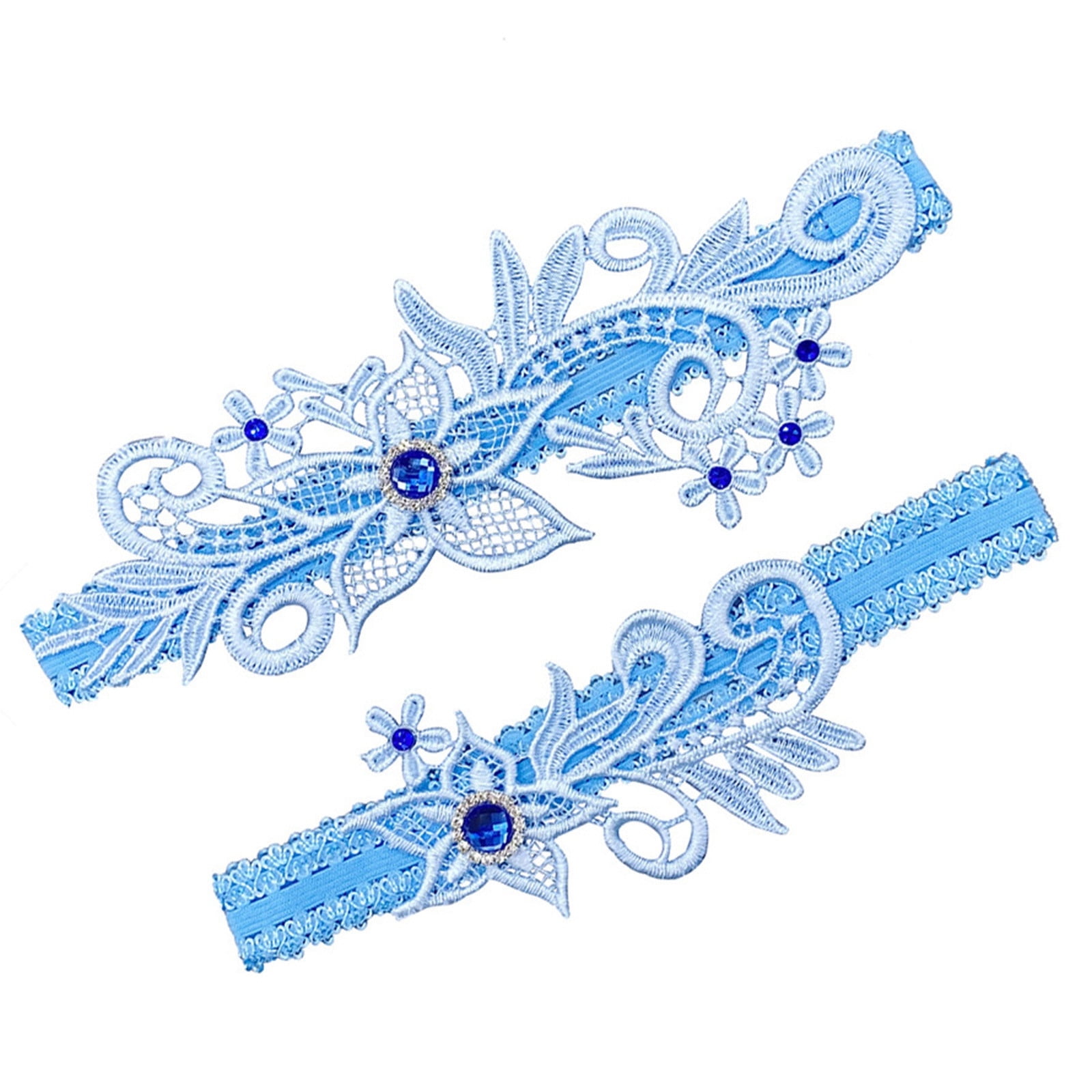 Bridal Blue And White Rhinestone Garter Belt Set Elastic Leg Band Lace  Thigh Strap For Weddings