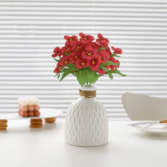 Bridal Bouquet Artificial Pansy Flowers, Realistic Silk Faux Pansy Ornaments, Elegant Floral Decor for Wedding Ceremony Hotel Venue Home Decor