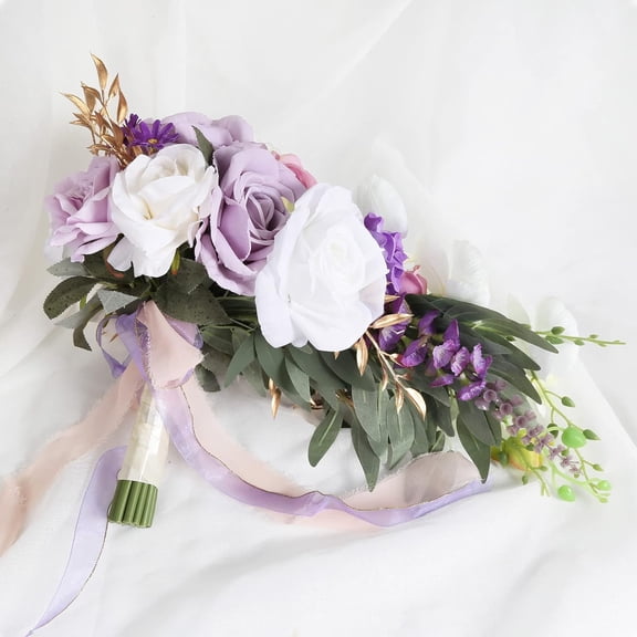 Bridal Bouquets for Bride, 11 Inch Artificial Flowers Bridal Bouquet Cascading Wedding Bouquets for Bride for Wedding Ceremony and Anniversary(White )