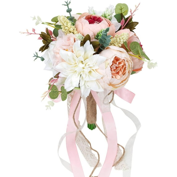 Bridal Bouquets for Wedding, White and Blush Pink Artificial Roses Burgundy Flowers for Wedding Centerpieces Decoration