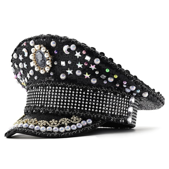 Bridal Captain Hat Jeweled Rhinestones for Women Bride Hat Sparkling Sequins Eye-catching Photo Props