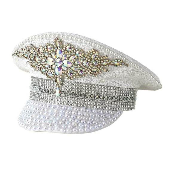 Bridal Captain Hat Jeweled Rhinestones for Women Bride Hat Sparkling Sequins Eye-catching Photo Props