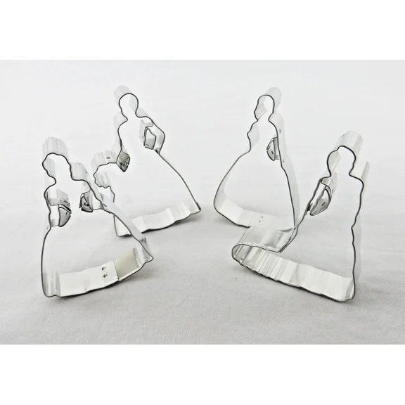 Bridal Cookie Cutters, Set Of 4 ~ Wedding Gown Shapes, Round Storage Tin ~ #1814
