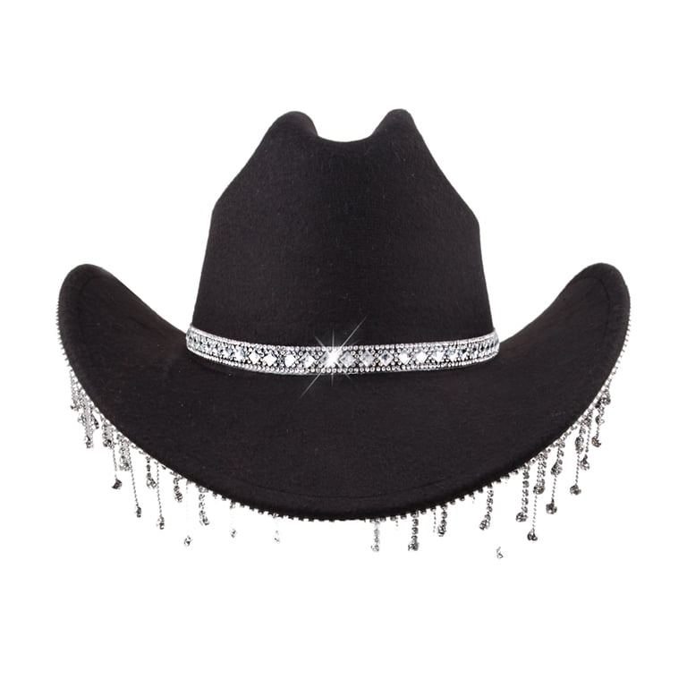 Cowboy Hat with Rhinestone Design for Women Fits 58 cm Tisancy Rhinestone Cowboy Hats Cowgirl Hat for Women Fits 58  main image 3