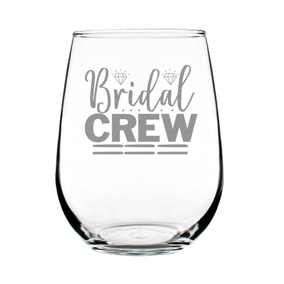 Bridal Crew 17oz Stemless Wine Glass, Hand Engraved Etched, Perfect Bachelorette Party , Custom Shower Favor, Elegant Bridesmaid