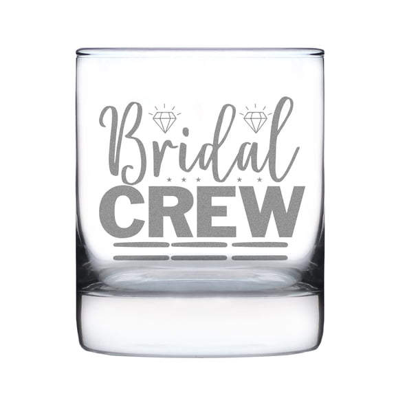 Bridal Crew Engraved Rocks Glass, Hand Etched 10oz Unique Party , Custom Wedding Toast Glass