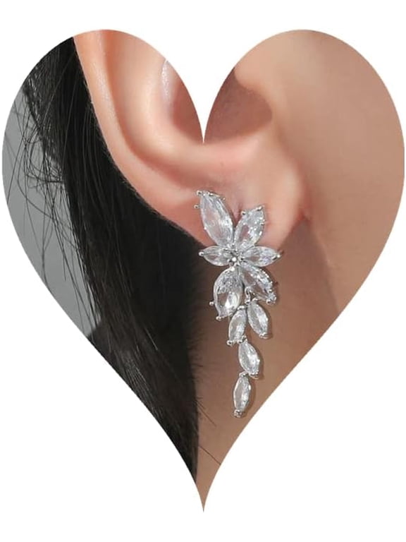 Bridal Crystal Cluster Dangle Earrings Wedding Marquise Cubic Zirconia Shiny Rhinestone Stud Earrings for Women