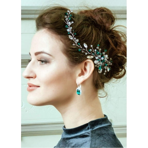 Bridal Crystal Headband Emerald Hair Vine for Wedding Bridesmaid Headpiece Prom Party Festival Hair Accessories for Women and Girls