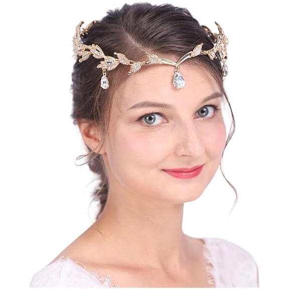 Bridal Crystal Tiara Crown Rhinestone Headband with Teardrop Diamond-Studded Leaf Hair Vine for Wedding Prom Party Hair Jewelry for Women and Girls