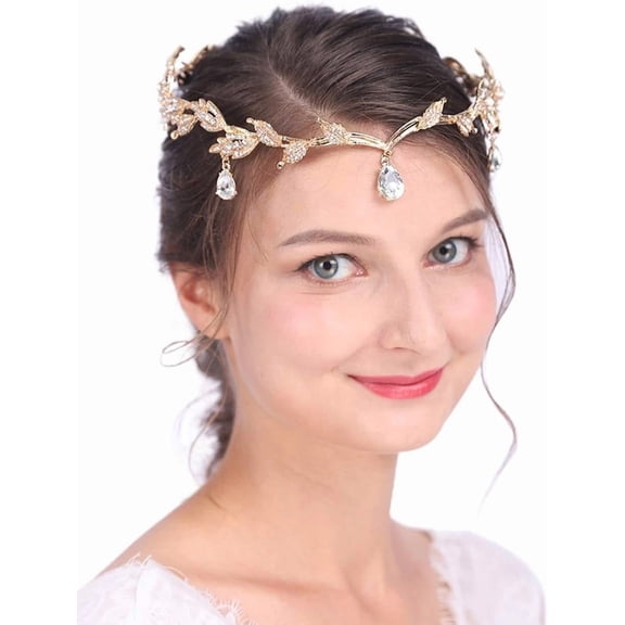 Bridal Crystal Tiara Crown Rhinestone Headband with Teardrop Diamond-Studded Leaf Hair Vine for Wedding Prom Party Hair Jewelry for Women and Girls