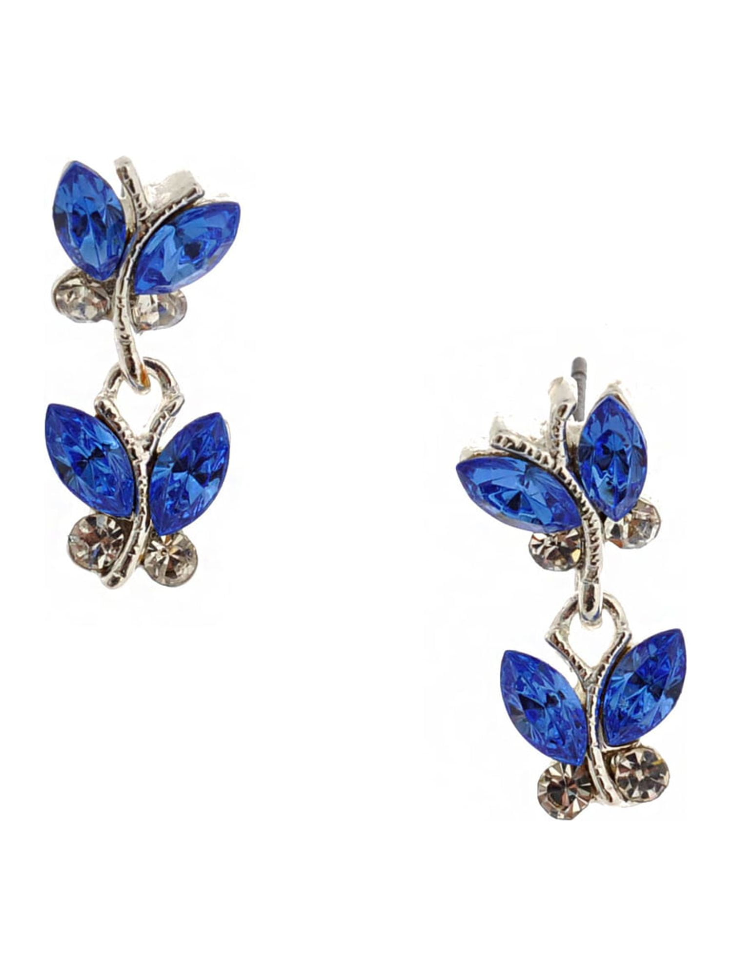 COOLCRYSTALS Bridal Earring Sapphire Blue Butterfly Stud Earring For Women