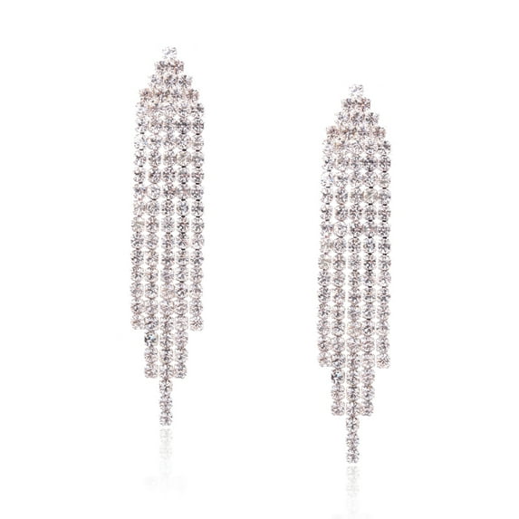 Bridal Earrings Silver Crystal Triangle Top With 5 Strands Of Chains Dangle Earrings For Women