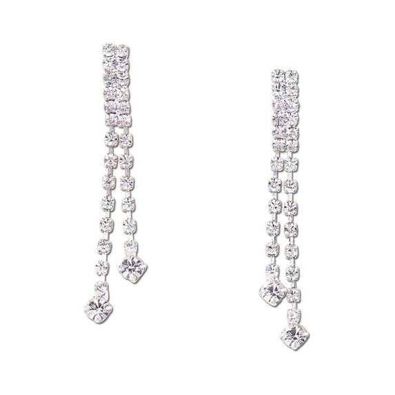 Bridal Earrings Silver Crystal Two Strand Dangle Earring For Women