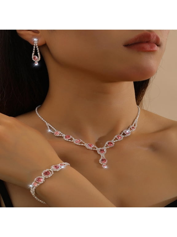 Bridal Elegant Crystal Necklace, Earrings, Bracelet Jewelry Set Simple And Trendy Claw Chain Jewelry Set Gift for Women