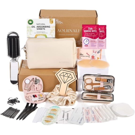 Bridal Emergency Kit for Wedding Day, Wedding Essentials Survival Set for Team Bride, Must-Have 30+ Essentials Travel Kit with Makeup Bag