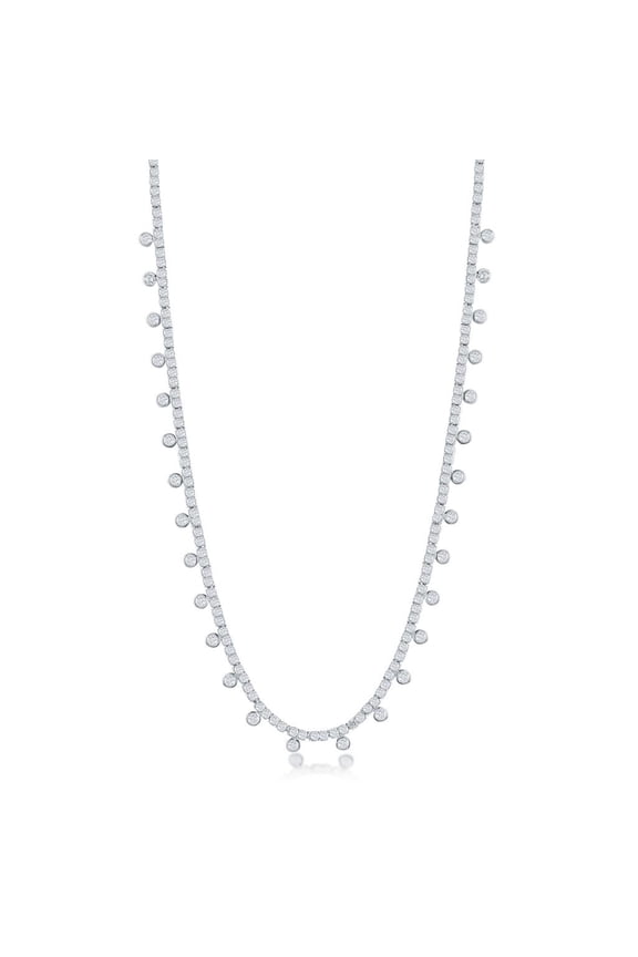 Bridal Engagement 2mm and Hanging Bezel Set Round Simulated Diamond CZ 16+2 Station Tennis Necklace | Sterling Silver Jewelry for Bridesmaid, Bride, Women or Teens 16+2 Necklace