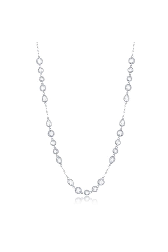 Bridal Engagement Multi-Shaped Simulated Diamond CZ by the Yard16+2” Necklace| Sterling Silver Jewelry for Bride, Bridesmaid, Women or Teens