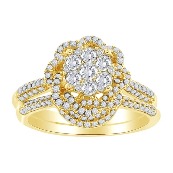 AFFY Bridal Engagement Ring Set 0.75 Cttw Round Cut White Natural Diamond