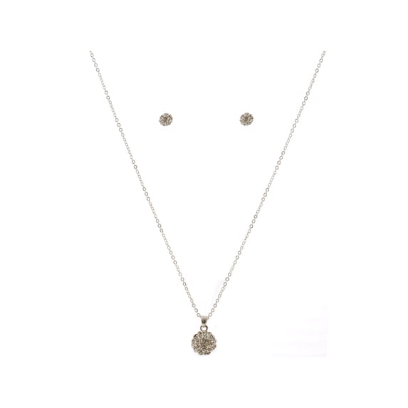 Bridal Fashion Jewelry Set Silver Crystal Necklace Ball Stud Earring Set