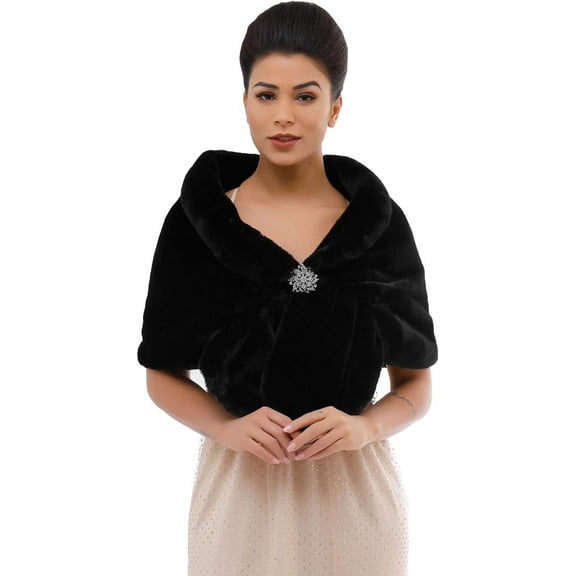 Bridal Faux Fur Wraps and Shawls Wedding Fur Stole Scarf with Brooch Bride Fur Shrug Fur Coat for Brides and Bridesmaid