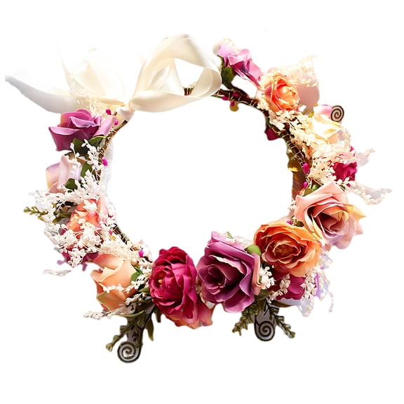 Bridal Flower Crown, Handmade Floral Wreath Headband for Wedding, Beach, Party, Photo Shoot, Korean Elegant Style