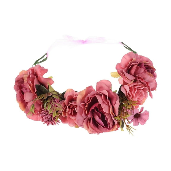 Bridal Flower Garland Hairband Fairy Garland for Festival Wedding Bridesmaid Red