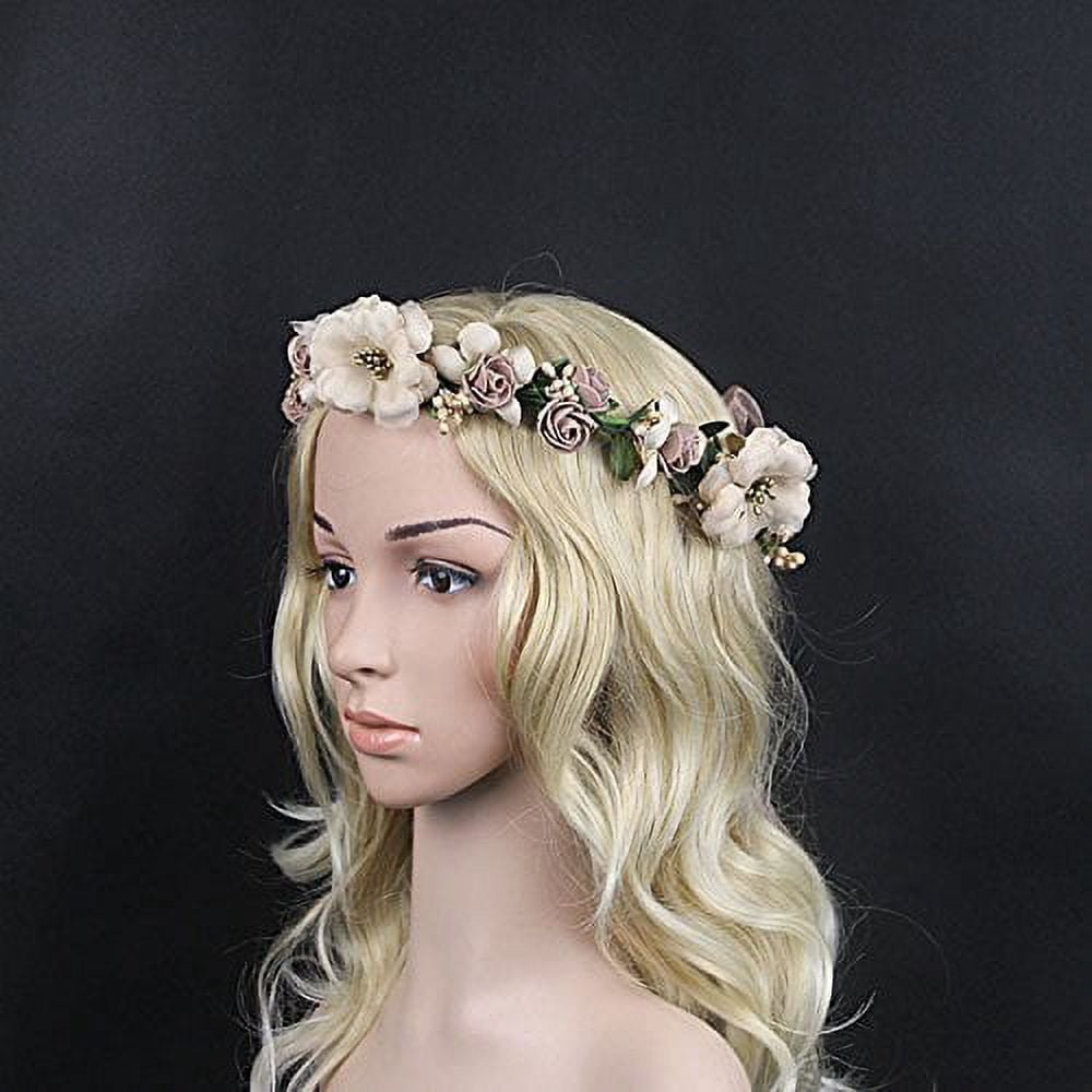 Bridal Flower Garland Headband Flower Crown Hair Crown Halo Adjustable ...