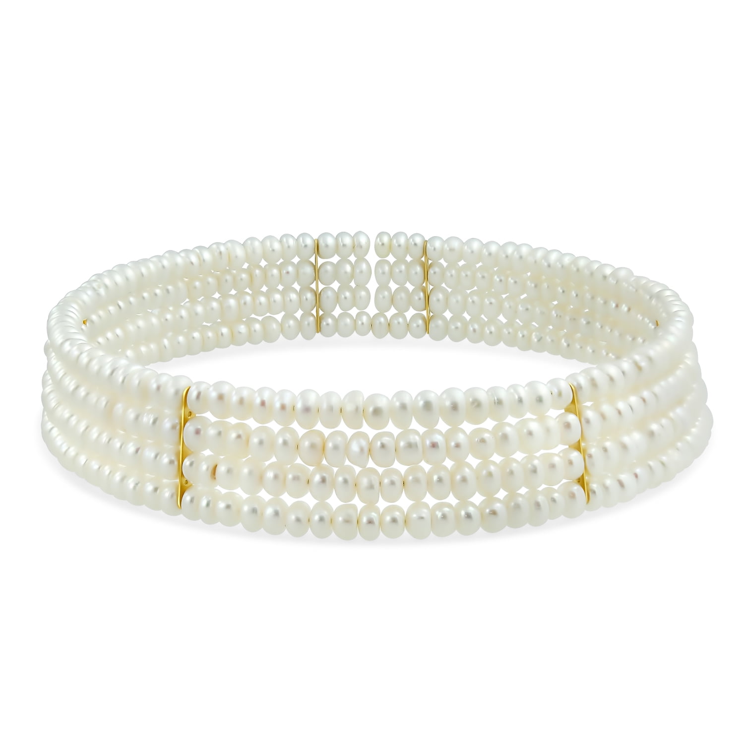 Bridal Freshwater Cultured White 4 Row Wide Pearl Choker Bar