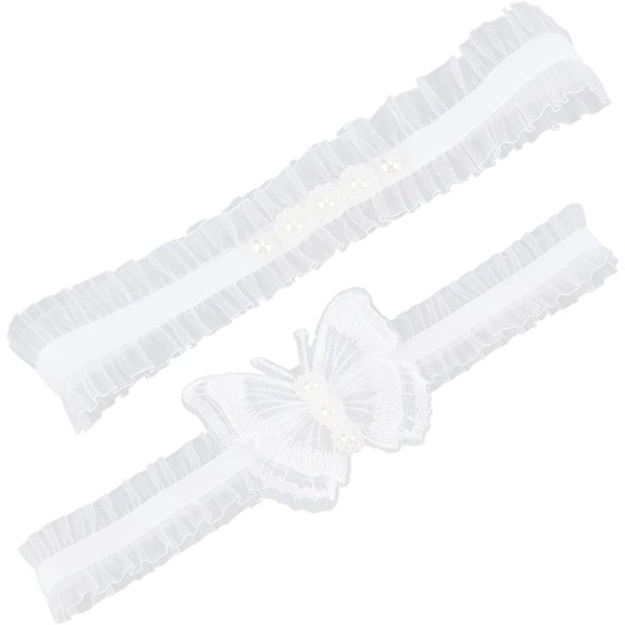 Bridal Garter Butterfly Wedding Pearl Garter Belt White Stretch Lace Bride Garter Belt Rhinestone Garter with Bead Bridal Sexy Legs Garter Bridal Accessories for Dresses Party Pageant White